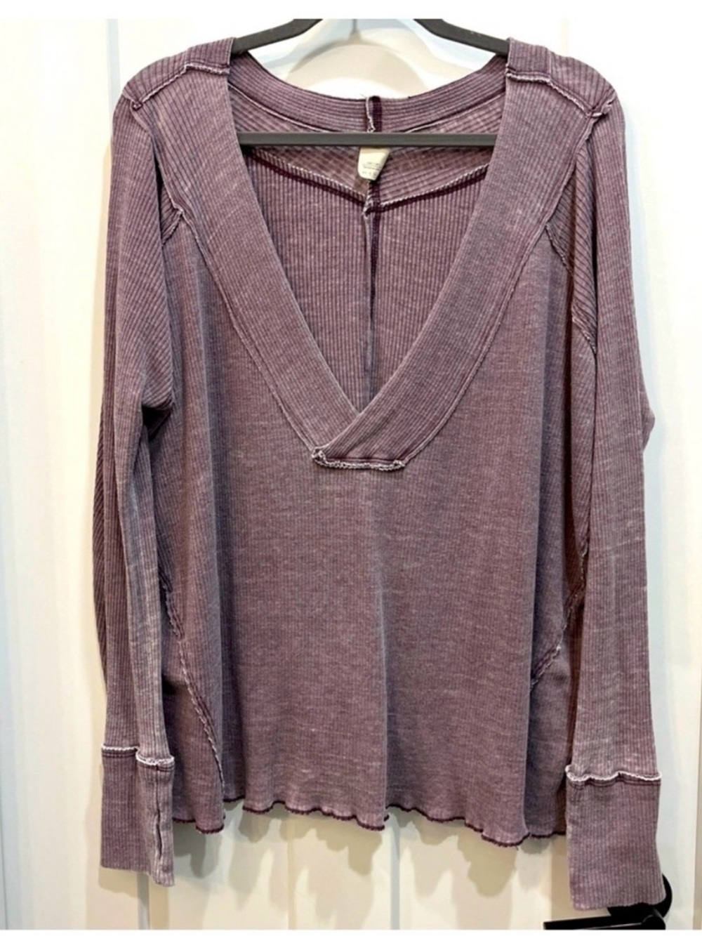 We The‎ Free Women’s Size Medium Purple Ribbed Long Sleeve Oversized Boxy Top